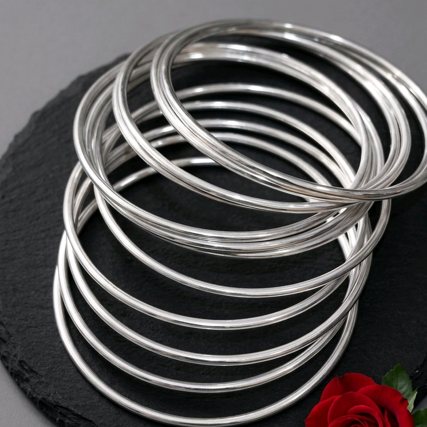 Sterling Silver Plain 12 (Piece) Bangle